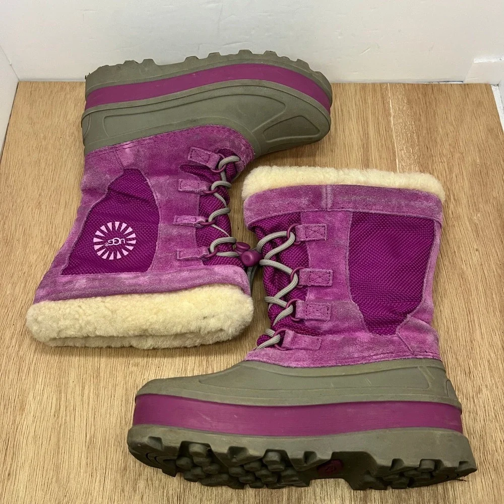 UGG Bobbey 3288 Snow Boots Kids Size 1 Purple Waterproof Shearling Lined Gray